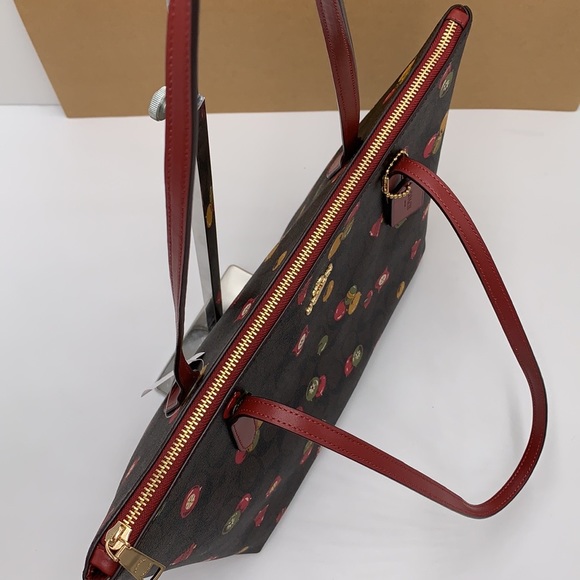 NWT COACH Zip Top Tote In Signature Canvas With Ornament Print Brown /Black Mult - Picture 8 of 16